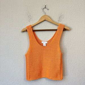 HOUSE OF HARLOW 1960 Crochet Tank Top V-Neck in Orange